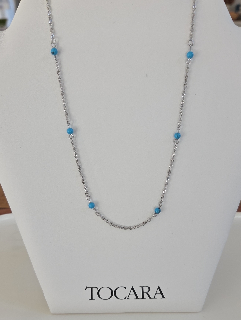 Tocara Silver Chain Necklace with Turquoise Beads